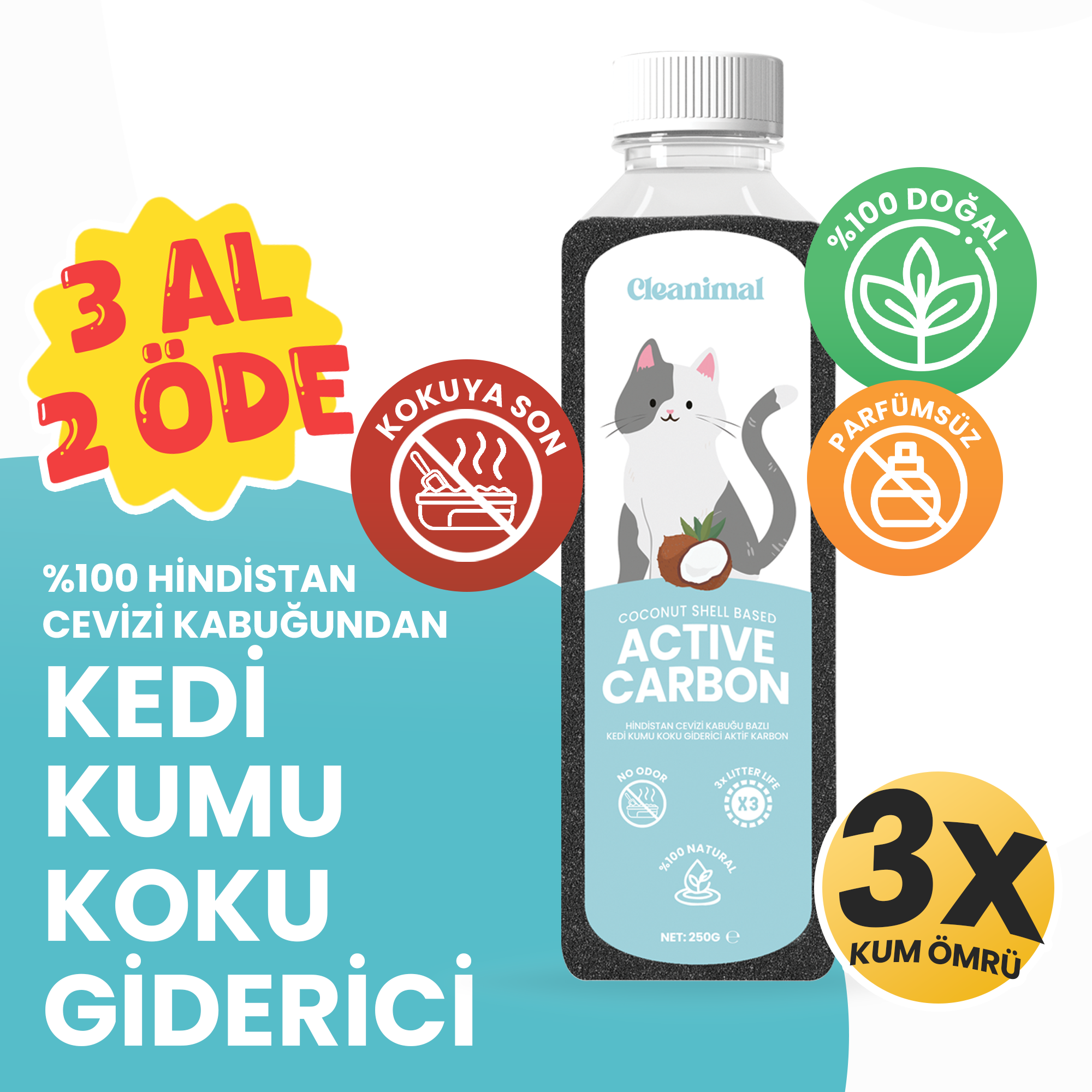 Kedi Kumu Koku Giderici Aktif Karbon